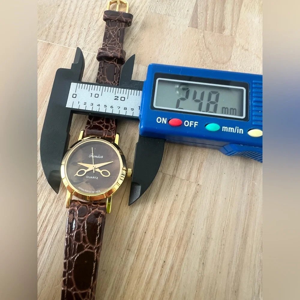Vintage Ronica ladies gold tone brown scissor watch NEW BATTERY
